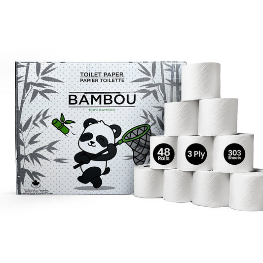 Papier Toilette en Bambou 3 Plis – Ultra Doux, 303 Feuilles par Rouleau | Écologique, Durable & Zéro Déchet- FSC Certified