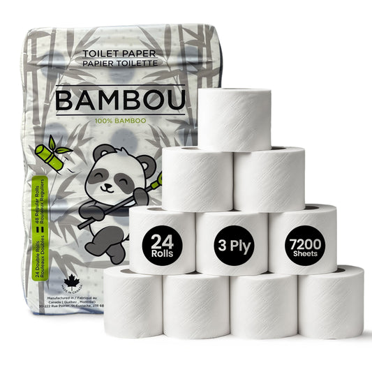 Ivoire Tissue Bamboo Toilet Paper- 24 Rolls, 100% Eco-Friendly, Sustainable, Septic Safe, Tree-Free, Biodegradable, Soft 3-Ply Bathroom, Hypoallergenic, 100% Organic, Bulk Family Pack, Chlorine Free