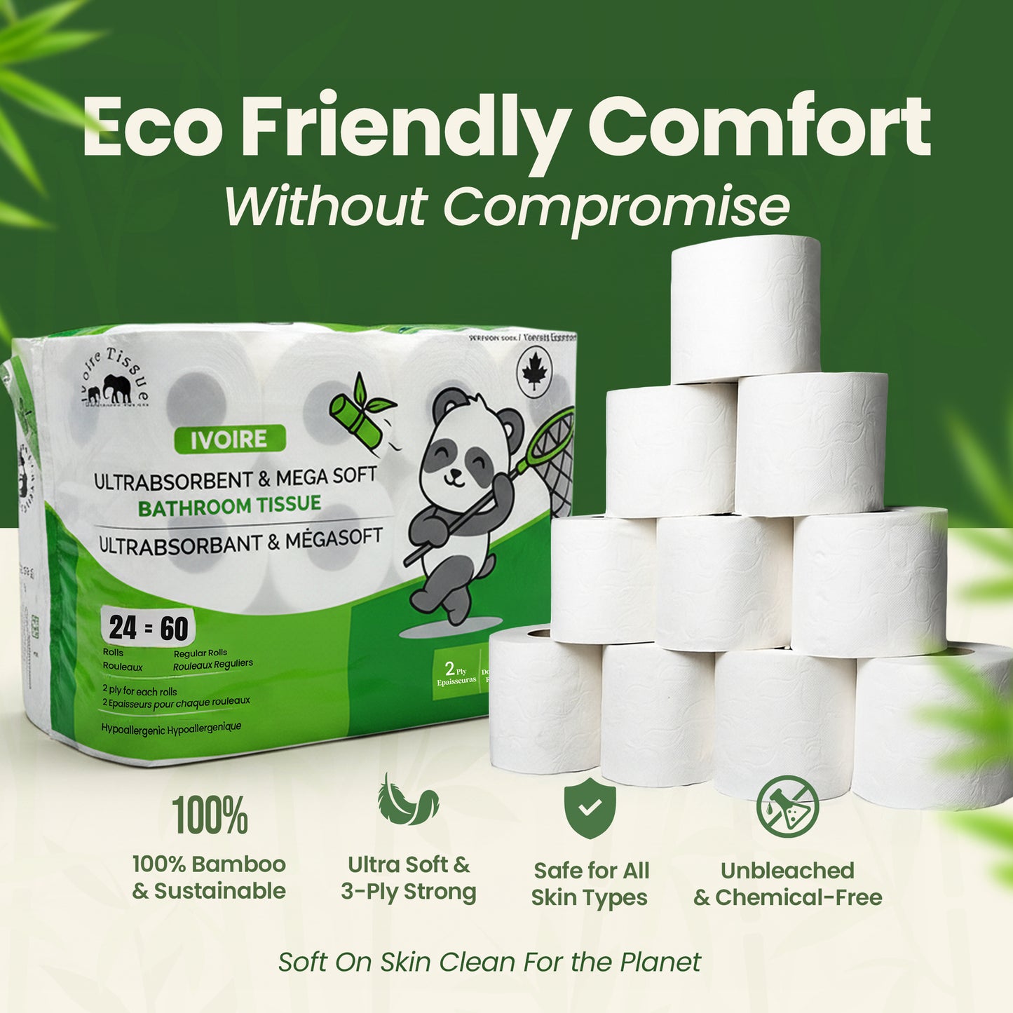 Papier toilette ultra doux 2 plis – 24 rouleaux = 48 rouleaux – 300 feuilles par rouleau | Confort premium et grande capacité