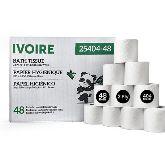 Ivoire Tissue Toilet Paper – 2 Ply | 100% Recycled | 400 Sheets per Roll | 24 Mega Rolls